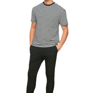 بنطلون رجالي أسود باستك عند الخصر وقصة ضيقة من القماش بأرجل مزدوجة من ترنديول، موديل TMNAW21PL0107