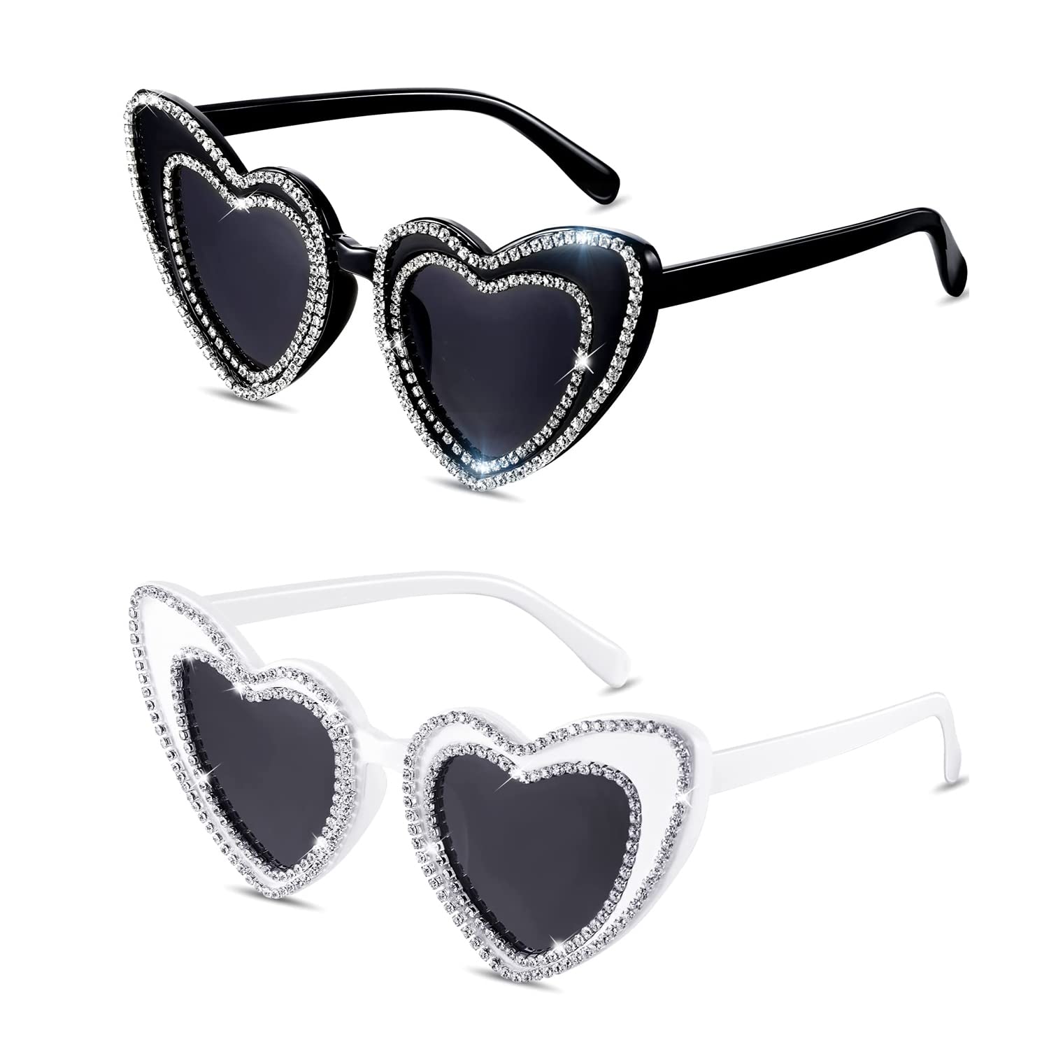 61lc8j4EWhL نظارات شمسية على شكل قلب للنساء والرجال، زوجان من النظارات الشمسية الكلاسيكية اللامعة المرصعة باحجار الراين اللامعة للعروس ووصيفة العروس، نظارات ديكور الزفاف، احجار الراين المتلألئة بظلال رترو عصرية
