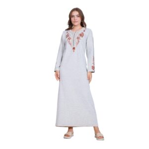 عباية نوم للنساء من زيكوتكس، مصنوعة من القطيفة والليكرا، باللون البيج، بتصميم مطرز زهري