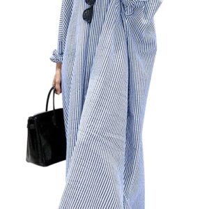 فستان ماكسي كاجوال فضفاض مخطط من القطن بأكمام طويلة وأزرار أمامية للنساء شوياتو