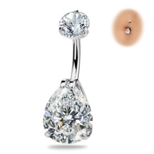 طقم أقراط بطن G23 من التيتانيوم بخيط داخلي بطول 14 ملم بأشكال دائرية مربعة نجمة ودمعة مزينة بأحجار زركونيا مكعب للنساء من بودي بونيتا