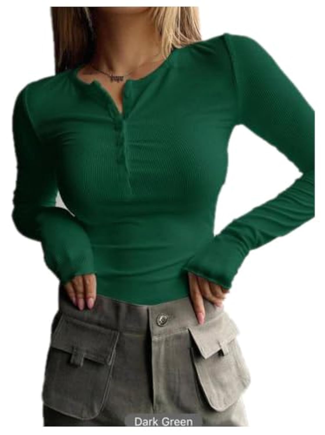 61nF1zyOcYL تي شيرت كم بزراير نسائي مصنوع من القطن المضلع