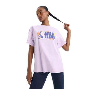 تي شيرت محبوك باكمام قصيرة ورقبة دائرية ضيقة وقصة كبيرة للنساء من ان بي ايه (عبوة من قطعة واحدة)