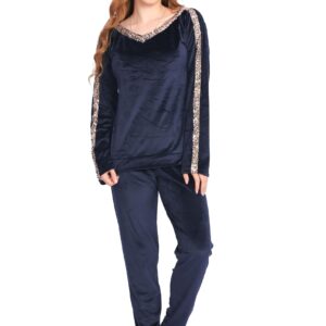 بيجاما نسائية فاخرة من القطيفة مع تطريز لامع، طقم بيجامة للنساء