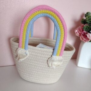 حقيبة شاطئية كتف ويد شكل قوس قزح - منسوجة يدويًا، حقائب سفر مقاومة للرمال للإكسسوارات لقضاء عطلة على الشاطئ والحفلات