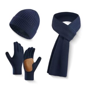 مجموعة قبعة صغيرة شتوية سميكة ووشاح طويل وقفازات مناسبة للمس الشاشات للرجال والنساء، دافئة للرقبة وللأنشطة الخارجية والتزلج من جينجايكس