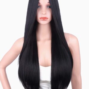 باروكة صناعية للنساء بمظهر طبيعي بأطوال طويلة وقصيرة ومموجة ومستقيمة ومقاومة للحرارة، باروكة بديلة مصنوعة آليًا بالكامل من ECIF (طول 26 سم، نمط بوب قصير بفرق في المنتصف، لون أسود)