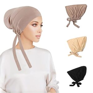 وشاح حجاب للنساء، حجاب للنساء من قماش الجيرسيه، حجاب فوري للنساء، 3 قطع، اوشحة حجاب للنساء، حجاب تحتي مع ربطة عنق قابلة للتعديل، قبعة اسلامية اسلامية, أسود