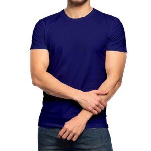 تيشرت قطن سادة بيسيك برقبة دائرية واكمام قصيرة من بوصلة لون كحلي مقاس اوفر سايز 4 اكس، 4XL