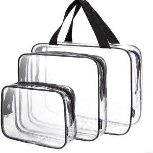 مجموعة شنط مستحضرات تجميل مقاومة للماء مصنوعة من الفينيل وبلاستيك PVC ومزودة بسوستة واحزمة مقابض للرجال والنساء، مناسبة لتنظيم وتخزين المكياج وادوات العناية الشخصية، من 3 قطع من سكيدو - شفافة