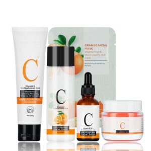 مجموعة العناية بالبشرة بفيتامين C من ماكبيتي، مجموعة هدايا 5 في 1 للعناية بالبشرة مع منظف وسيروم للوجه وكريم للوجه وتونر وقناع مضاد للشيخوخة وتعزيز الكولاجين والترطيب للنساء