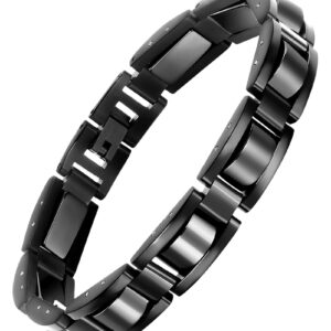 سوار علاجي مغناطيسي للرجال من فيراكو لتخفيف آلام التهاب المفاصل، كلاسيكي الستانلس باللون الأسود مع أداة للإزالة، 8.66 انش