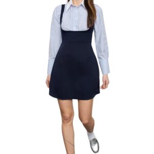 ترنديول فستان قصير منسوج بتصميم قميص مخطط للنساء بلون كحلي TWOSS25EL00232