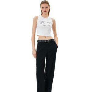 KOTON womens Slogan Printed Halter Neck Crop Tanktop