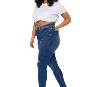 ترنديول بنطلون جينز ضيق قابل للتمدد بخصر مرتفع للنساء بلون ازرق داكن TBBSS23CJ00014 مقاس كبير (عبوة من قطعة واحدة)
