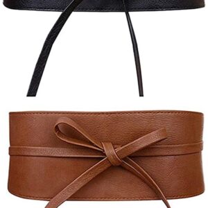 حزام خصر حريمي عريض مشد عتيق بإبزيم مرن من الجلد للنساء زينة فستان أنيق بلون أسود 3 قطع ايليكدون