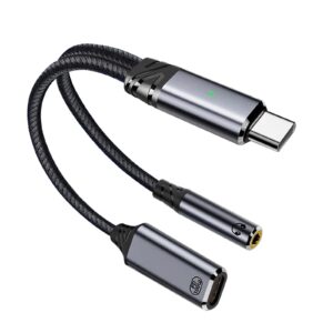 USB C to 3.5mm Audio Adapter and Charger, 2-in-1 USB C Splitter Dongle Cable, PD100W Charging & Headphone Jack Adapter for iPhone 16/15 Pro Max