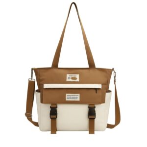 شنطة حريمي كروس وكتف مقاومة للماء بحزام ساتان ناعم – حقيبة نسائية A4 بسعة كبيرة وخفيفة – شنطة توتي للجامعة والمدرسة – متعددة الجيوب أنيقة وعصرية