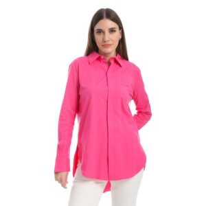 قميص أساسي بنمط غربي سادة بأكمام طويلة وأزرار أمامية للنساء من اندورا