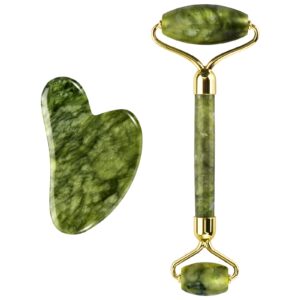 أدوات للعناية بالوجه من بيلوبوكس، مكونة من بكرة حجر اليشم والجواشا، أدوات عناية بالبشرة من اليشم الطبيعي للوجه والعينين والرقبة واسترخاء عضلات الجسم، تأتي مع صندوق هدايا (متعددة الألوان)