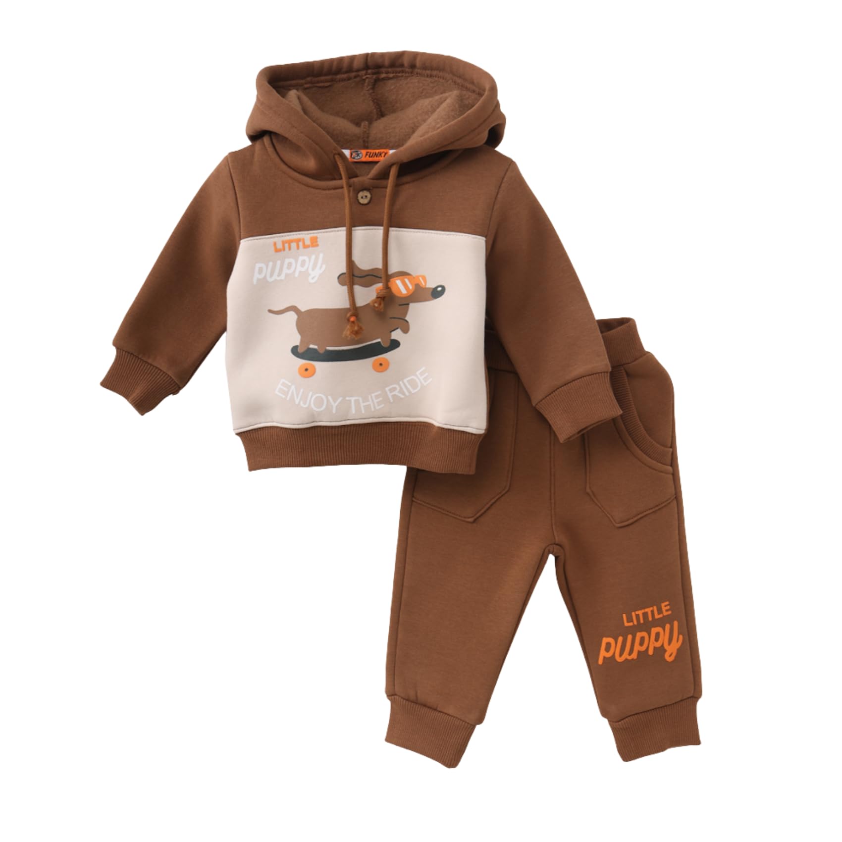 61uZxmywnoL سيكا طقم مكون من سويت شيرت بغطاء للرأس واكمام طويلة وبنطلون مطبوع عليه جرو صغير مكون من قطعتين سويت شيرت بغطاء للرأس واكمام طويلة وبنطلون للاولاد (عبوة من قطعة واحدة)