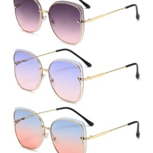 نظارات شمسية بعدسات متدرجة على شكل فراشة بتصميم بسيط كاجوال للحماية من الاشعة فوق البنفسجية ازوني 3 ازواج ابيض
