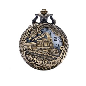 اليكدون ساعة جيب رترو معلقة للسكك الحديدية مع سلسلة للرجال هدايا عيد ميلاد بمينا أبيض بسوار متعدد الألوان