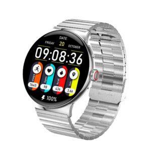 Faster Nerv Watch 4 Pro – 1.43-Inch AMOLED Display Smartwatch with 7-10 Days Battery, Premium Health and Fitness Tracking, Stylish Zinc Alloy Chain Locket, Smart Watch for Men and Women, Grey