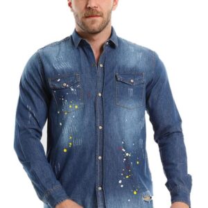 قميص جينز رجالي باكمام طويلة وازرار كبس من وايت رابيت