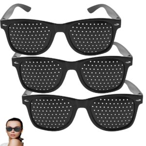 3 قطع من النظارات الشبكية ذات الثقب، نظارات تدريب العين، نظارات شبكية مع اذرع قابلة للطي، نظارات مضادة للتعب، نظارات بفتحة مريحة لتدريب العين والاسترخاء (اسود)