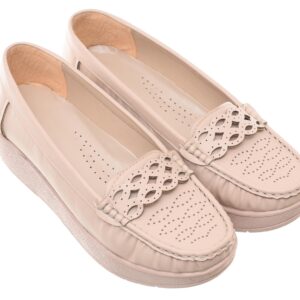 99.99 Women's Leather Shoes with Chunky Block Heel and Embroidered Front