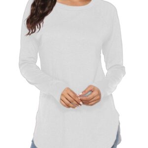 تي شيرت نسائي باكمام طويلة، بلوزة طويلة فضفاضة وقبة دائرية، تي شيرت بيسيك كاجوال بقصة مريحة، مقاس XL