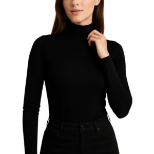 بلوزه توب نسائي ذات ياقة عالية ومثالية للارتداء اليومي قطن ليكرا - تناسب جميع الأوقات - بادى برقبة كول بكم للبنات والنساء من 50 ل 100 كيلو من ميزة