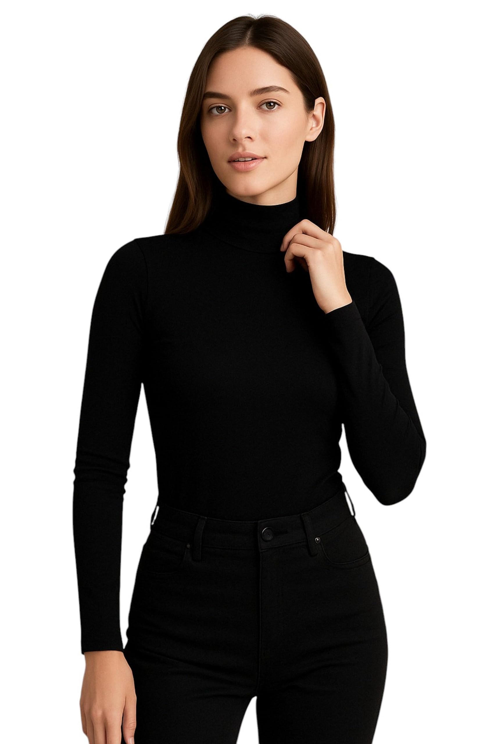 61vildjW8rL بلوزه توب نسائي ذات ياقة عالية ومثالية للارتداء اليومي قطن ليكرا - تناسب جميع الأوقات - بادى برقبة كول بكم للبنات والنساء من 50 ل 100 كيلو من ميزة