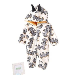 رومبير صوف للأطفال الرضع ؟ بدلة بغطاء رأس بطبعة خفاش مرحة مع أذنين، زي شتوي دافئ لحديثي الولادة والأطفال الصغار