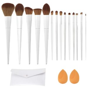 مجموعة فرش مكياج من 14 قطعة، مجموعة فرش مكياج مع شنطة تخزين واسفنجة، مجموعة فرش مزج للوجه والعين، فاخرة لكريم الاساس والبودرة وظلال العيون والهايلايتر والحواجب والكونسيلر والكونتور