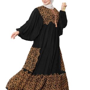 عباية نسائية من الامال شوب، مصنوعة من القطن، باللون الأسود، مقاس متوسط إلى كبير جداً، بتصميم تقليدي