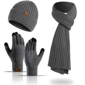 مجموعة من 3 قطع قبعة صغيرة شتوية ووشاح وقفازات تعمل باللمس مع بطانة سميكة من الصوف للرجال والنساء من لينجي