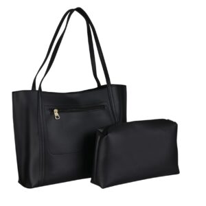 شنطة كتف جلد للنساء حجم كبير - للعمل والمدرسة والسفر والاستخدام اليومي (قطعتين) ، مبطنة بقطيفة داخليا طول 30 × عرض 35 سم - شنطة داخلية للنقود والموبايل والأوراق المهمة والميك أب - كبيرة وأنيقة وعملية