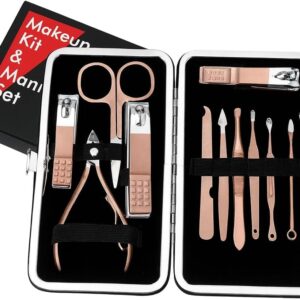 طقم المانيكير الاحترافي المصنوع من الفولاذ المقاوم للصدأ، أدوات باديكير للرجال والنساء، قصافة أظافر اليدين والقدمين للأظافر والحواجب والأذنين، شنطة سفر محمولة، 12 قطعة