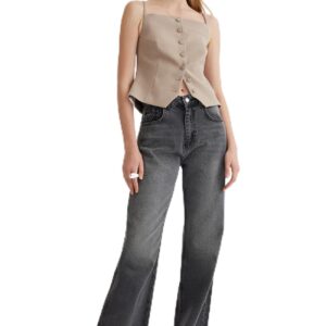 ترنديول بنطلون جينز للنساء بخصر مرتفع وارجل واسعة لون رصاصي Twoss25Je00132