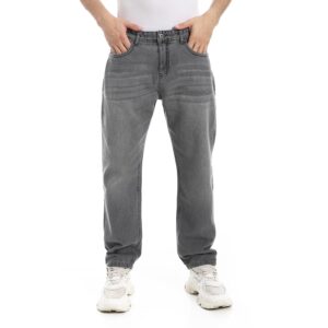 بنطلون جينز كاجوال بقصّة أرجل واسعة وقماش مغسول للرجال من اندورا