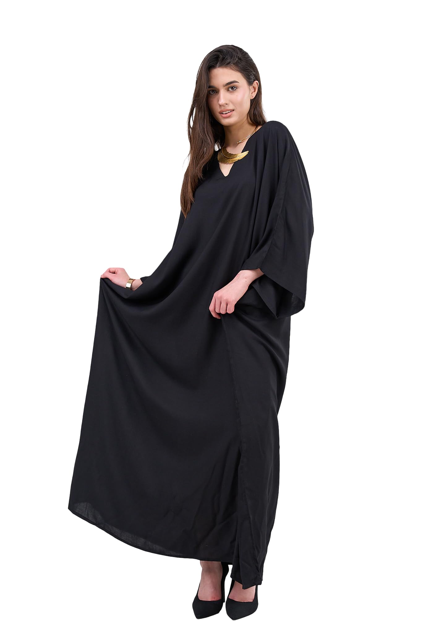 61z3hlFEO0L كلو عباية ماكسي انيقة للنساء بلون اسود