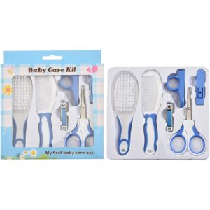 مجموعة العناية بالطفل خالية من مادة بيسفينول أ، مجموعة من 6 قطع للأولاد، أبيض وأزرق، من بيبي كير