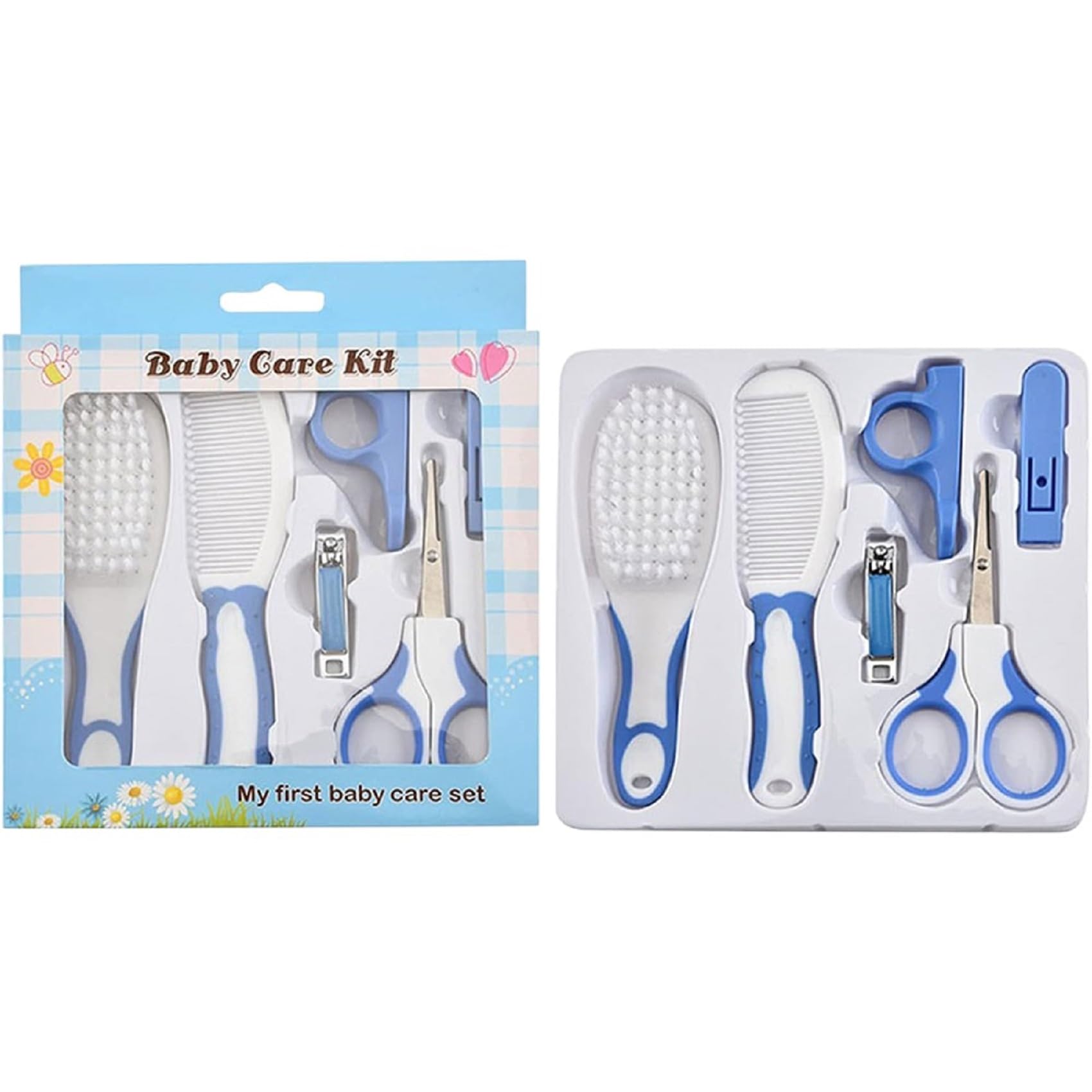 61z67GRC4IL مجموعة العناية بالطفل خالية من مادة بيسفينول أ، مجموعة من 6 قطع للأولاد، أبيض وأزرق، من بيبي كير