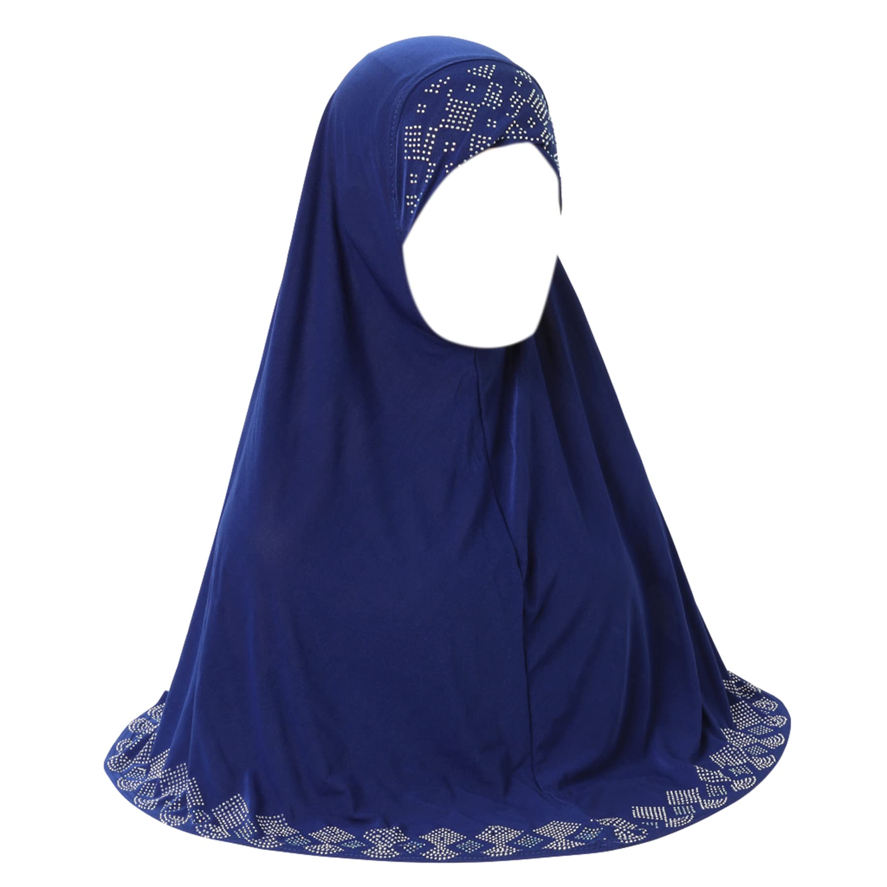 61zC1TkBK9L زيد جي ام واي سي حجاب اسلامي انيق طويل للنساء مرصع باحجار الراين اللامعة، وشاح ملفوف للراس، ازرق، مقاس واحد