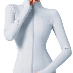 بلايز رياضية باكمام طويلة للنساء، تي شيرت قصير للياقة البدنية وتمارين اليوغا، تي شيرت للجري للسيدات، تي شيرت للياقة البدنية والتمارين الرياضية، مع فتحات للابهام، ازرق (M)