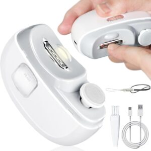 قصافة أظافر كهربائية، قصافة كهربائية أوتوماتيك بتصميم احترافي 2 في 1 مع إضاءة وبرد، أداة تقليم أظافر للعناية بالأطفال وكبار السن، مقلمة أظافر كهربائية من اميرالون (لون أبيض)