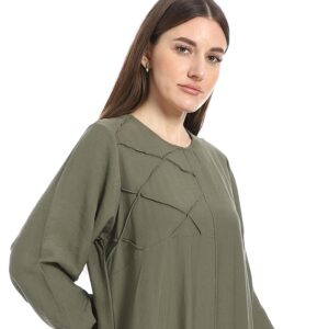 CAESAR Womens Women's linen abaya with long sleeves and chest design Women's linen abaya with long sleeves and chest design