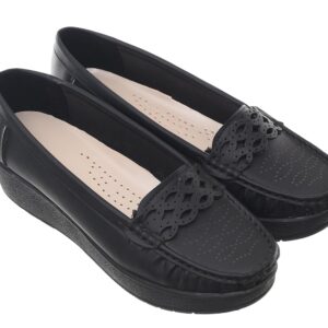 99.99 Women's Leather Shoes with Chunky Block Heel and Embroidered Front (Havan, 41)